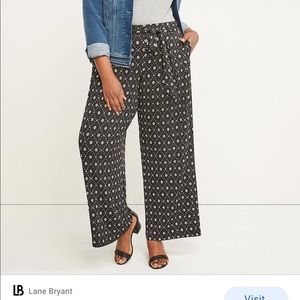 Black and White Pleated Pant with Belt-Lane Bryant